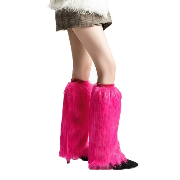 Rohuuque Leg Warmers for Women Foot Covers Socks Plush Boot Cuffs Mid-Calf Leg Warmers Knitted Layered Footwear Hot Pink