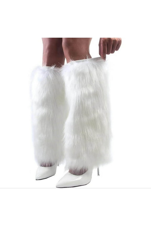 Leg Warmers for Women Foot Covers Socks Plush Boot Cuffs Mid-Calf Leg Warmers Knitted Layered Footwear White