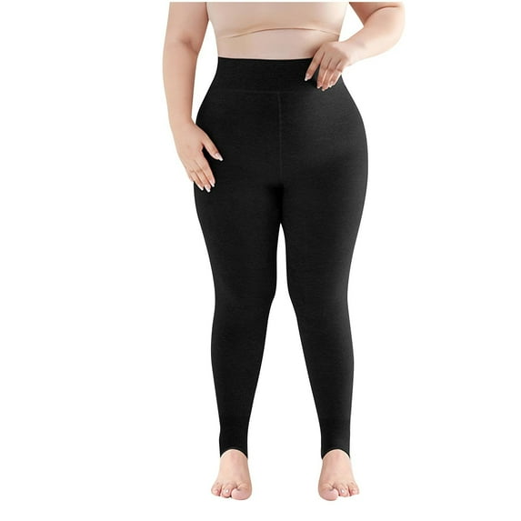 ZQUUVOU Long Johns Thermal Pants for Women Plus Size Stirrup Thermal Leggings Tummy Control No Fleece Cotton Tights Black