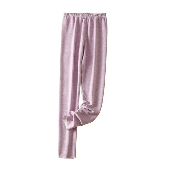 Rohuuque Long Johns Thermal Pants for Womens Solid Color Warm Pants Seamless Double-sided Velvet Loose Pants Leggings Purple