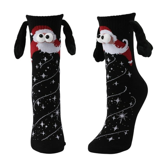 Rohuuque Magnetic Holding Hands Socks Funny Couple Christmas Sock Friend Matching Pairs Sweat Absorbing Cotton Mid Calf Socks Black A