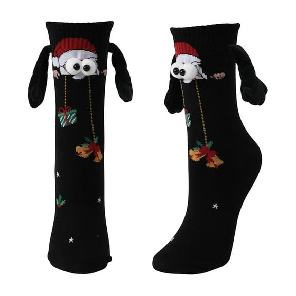 Rohuuque Magnetic Holding Hands Socks Funny Couple Christmas Sock Friend Matching Pairs Sweat Absorbing Cotton Mid Calf Socks Black F