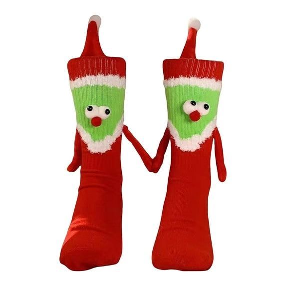 Rohuuque Magnetic Holding Hands Socks Funny Couple Christmas Sock Friend Matching Pairs Sweat Absorbing Cotton Mid Calf Socks Red A