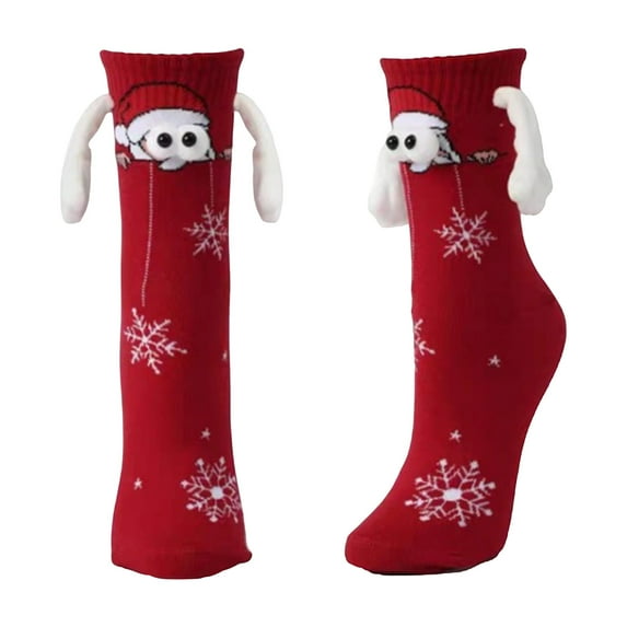 Rohuuque Magnetic Holding Hands Socks Funny Couple Christmas Sock Friend Matching Pairs Sweat Absorbing Cotton Mid Calf Socks Red C