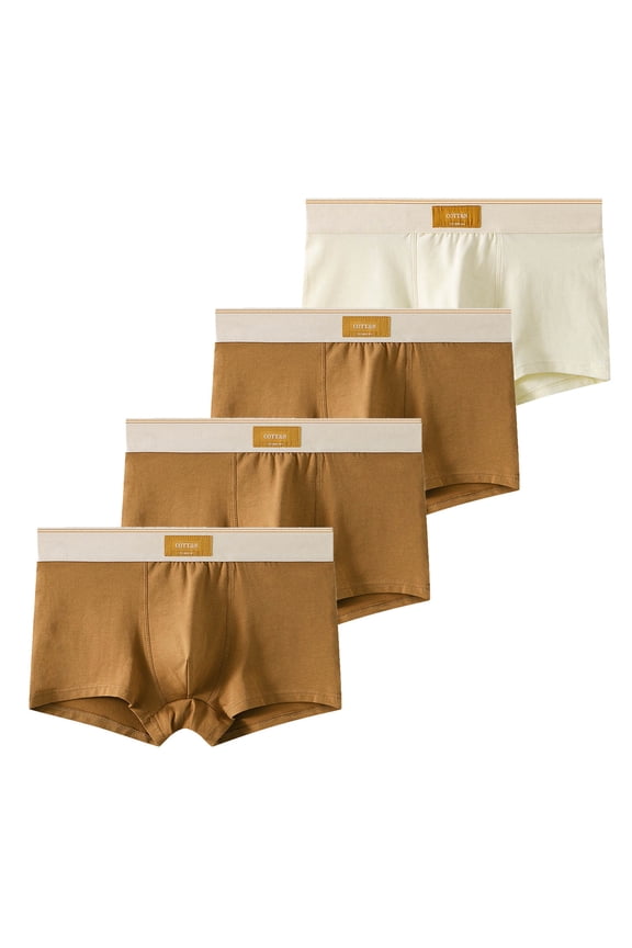 Men's 4PC Boxer Briefs Fashion Breathable Comfortable Large Size Boxers Briefs Contrast Strap Mid Rise Boxer Briefs Coffee