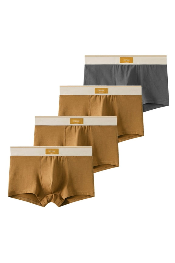 Men's 4PC Boxer Briefs Fashion Breathable Comfortable Large Size Boxers Briefs Contrast Strap Mid Rise Boxer Briefs Red