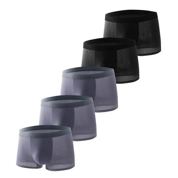 ZQUUVOU Men's 5-Pack Boxer Briefs Mesh Fashion Breathable Boxer Briefs with Fly Moisture-Wicking Lightweight Oversized Briefs Dark Gray E