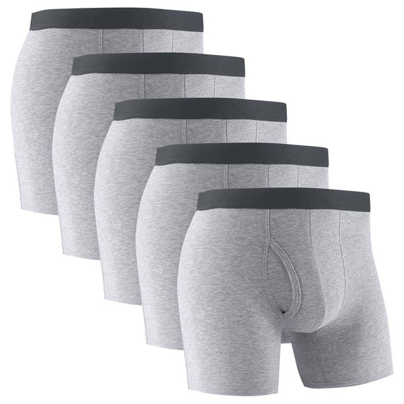 Rohuuque Men's 5-Pack Boxer Briefs Solid Color Underwear Breathable Boxer Briefs Comfort Trunks with Front Opening Multipack Gray