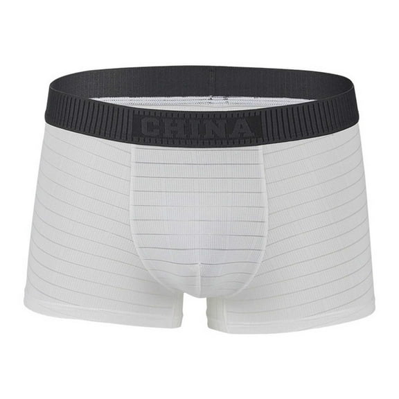 Rohuuque Men's Boxer Briefs Breathable Soft Moisture-Wicking Underwear Striped Mid-Rise Drying Breathable Briefs White