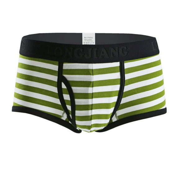 Rohuuque Men's Boxer Briefs Striped Sports Breathable U Shaped Pouch Space Chamber High Elasticity Shorts Underwear Briefs Olive Green