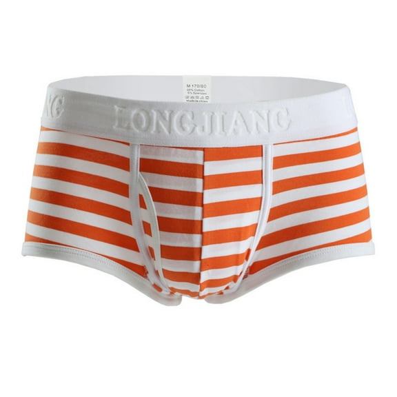 Rohuuque Men's Boxer Briefs Striped Sports Breathable U Shaped Pouch Space Chamber High Elasticity Shorts Underwear Briefs Orange