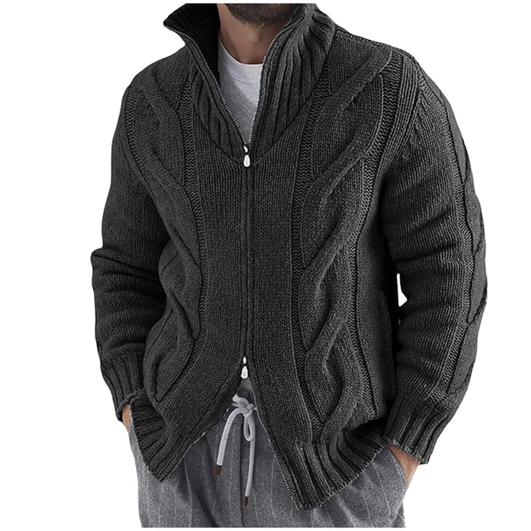 Rohuuque Men's Cardigan Sweaters Fall Winter Knitted Zip Up Cable