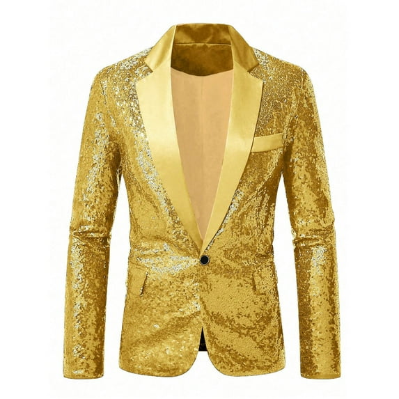 Rohuuque Men's Casual Suit Jacket Men's Sequined Dance Suit With Dance Accompaniment Colorful Suit Dress Solid Color Men's Suit Jacket Gold