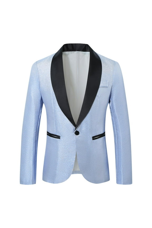 ZQUUVOU Men's Casual Suit Jacket Sequin Skinny Dress Blazer with Pocket One Button Shawl Collar Silm Coat for Wedding Guest Party Blue