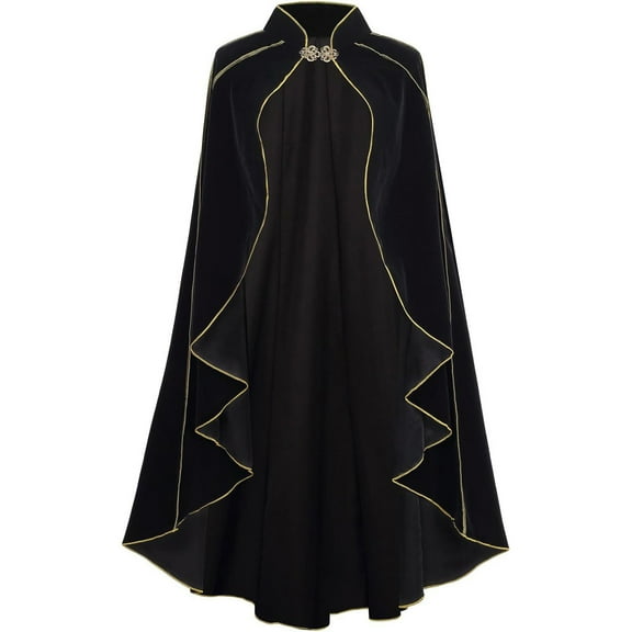 Rohuuque Men's Cloak Medieval Renaissance Cloak Gothic Cloak Stand Collar Deluxe Velvet Gold Trim Cape for Adult Black
