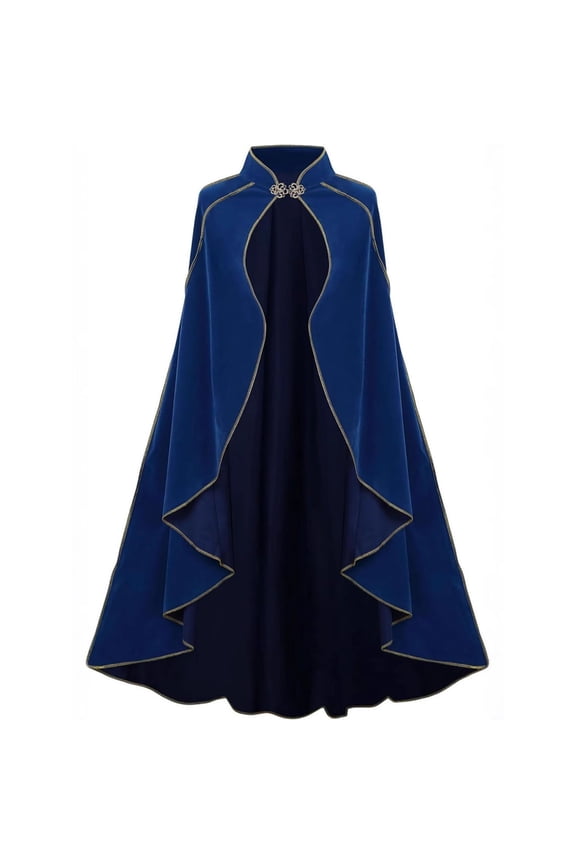 Men's Cloak Medieval Renaissance Cloak Gothic Cloak Stand Collar Deluxe Velvet Gold Trim Cape for Adult Blue