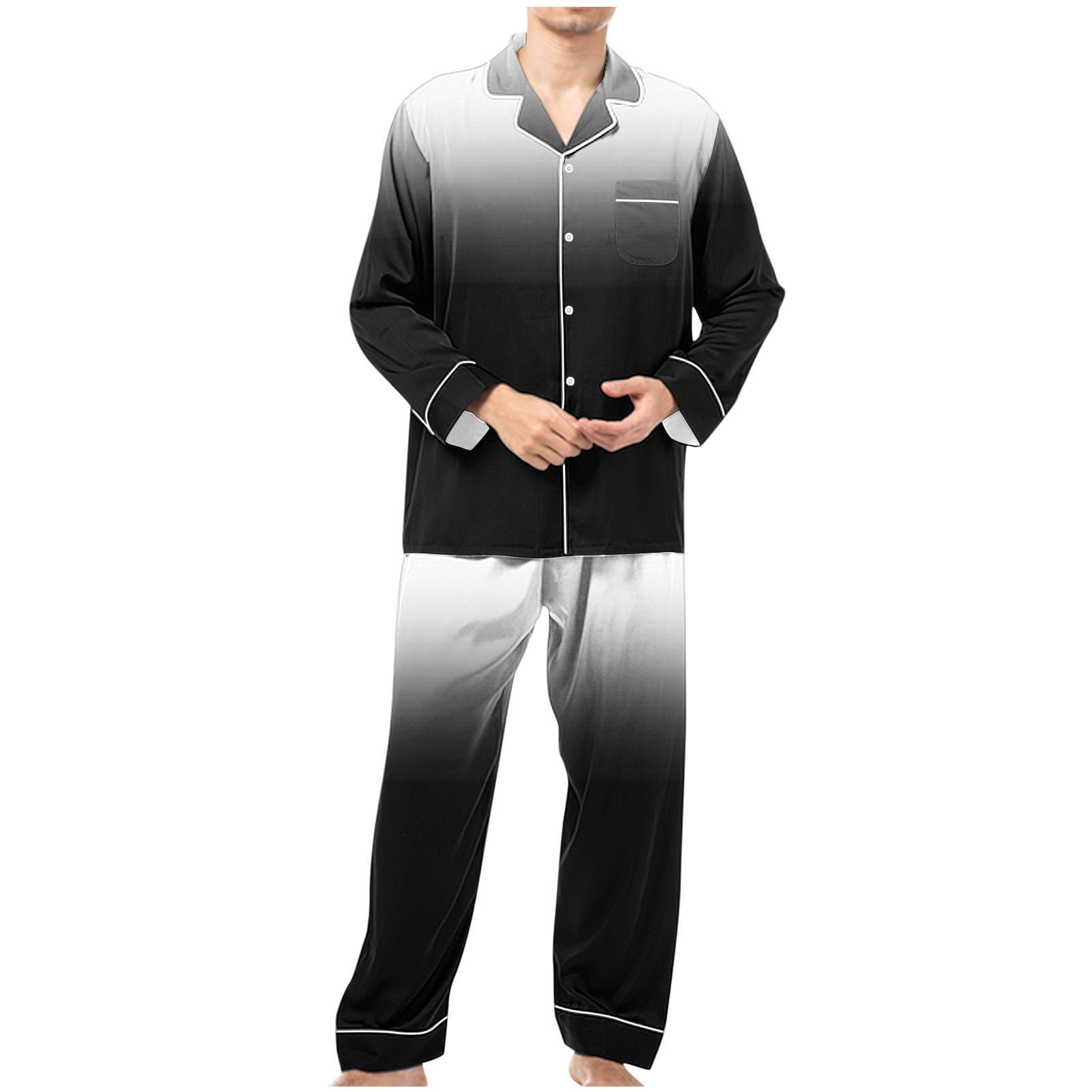 Rohuuque Men's Cotton Pajamas Set Gradient Button Down Collared Pajamas ...