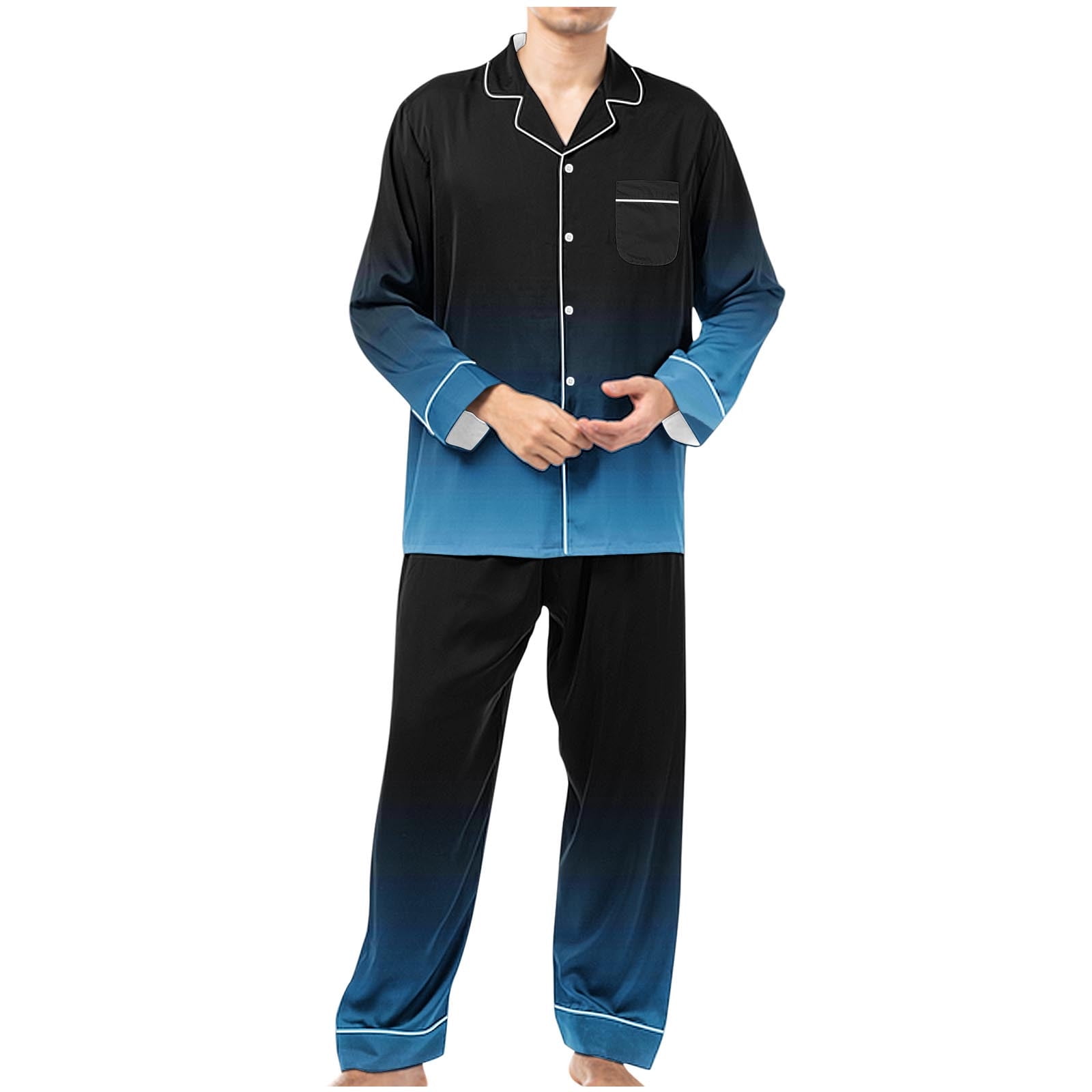 Rohuuque Men's Cotton Pajamas Set Gradient Button Down Collared Pajamas ...
