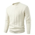 thumbnail image 1 of Rohuuque Men's Crewneck Pullover Sweater Fisherman Cable Knitted Sweater Solid Color Long Sleeve Blouse with Ribbing Edge White, 1 of 2