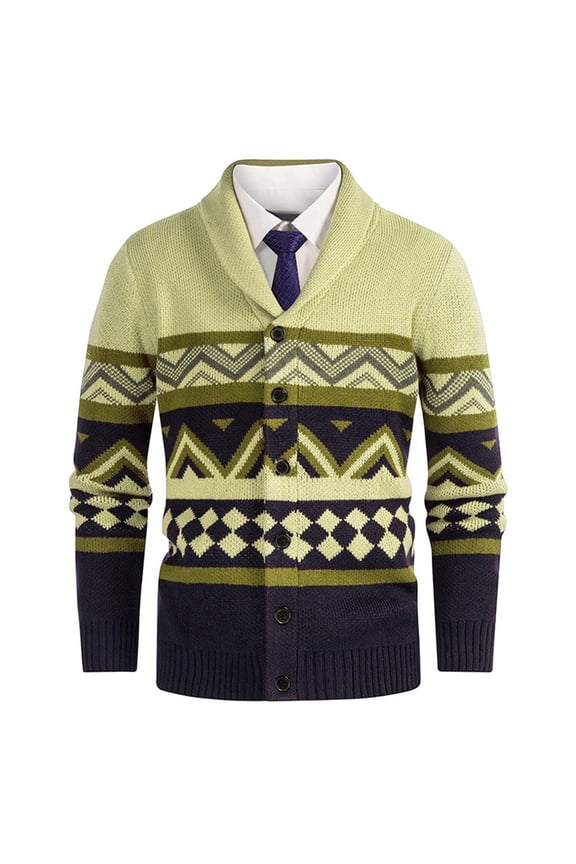 Men's Fall Winter Cardigan Sweater Boho Tribal Pattern Tops V-neck Shawl Collar Sweater Button Front Knit Cardigan Tops Beige