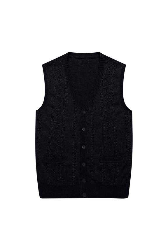 Men's Fall Winter Sweater Vest Cable Knit Wool Blend Sleeveless Cardigan Loose Solid Color Twist Button Down Jacket Black