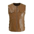 thumbnail image 1 of Rohuuque Men's Faux Leather Suit Vest Full Zipper Vintage Slim Fit Waistcoat Vest with Pockets Crewneck Motorcycle Vest Outfits Brown, 1 of 8