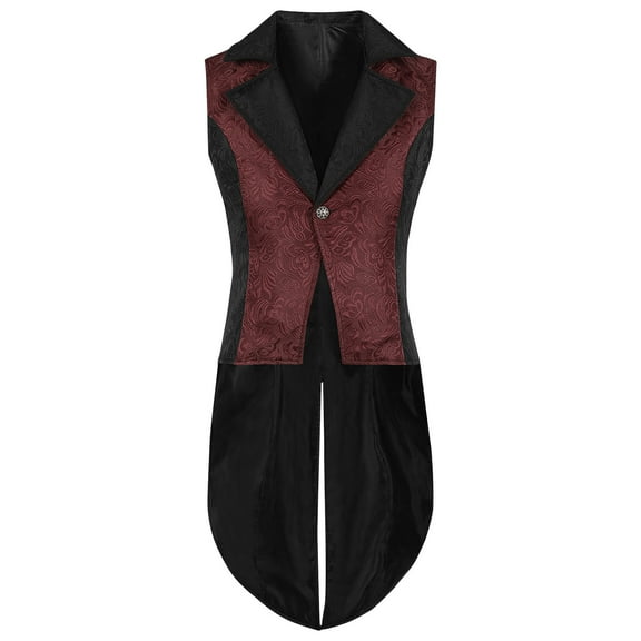Rohuuque Men's Gothic Long Vest Clothing Medieval Vintage Tailcoat Sleeveless Casual Notch Lapel Jacket Waistcoat Olive Green