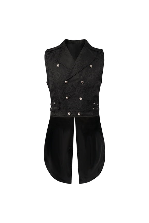 ZQUUVOU Men's Gothic Long Vest Victorian Baroque Inspired Tailcoat Slim Fitting Sleeveless Waistcoat Casual Lapel Jacket Black