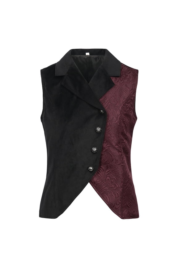 Rohuuque Men's Gothic Vest Baroque Tailcoat with Jacquard Slim Sleeveless Waistcoat Medieval Waistcoat for Theater Performance Black
