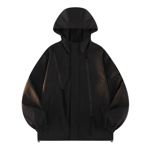 Rohuuque Men's Gradient Color Rain Jacket Waterproof Hooded Coat with Zipper Long Sleeve Outdoor Wear Workwear Windproof Breathable Jacket Black