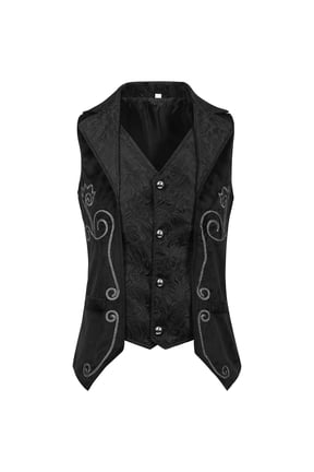 Men's Medieval Court Vest Gothic Renaissance Tailcoat Button Contoured Sleeveless Waistcoat for Themed Party Black