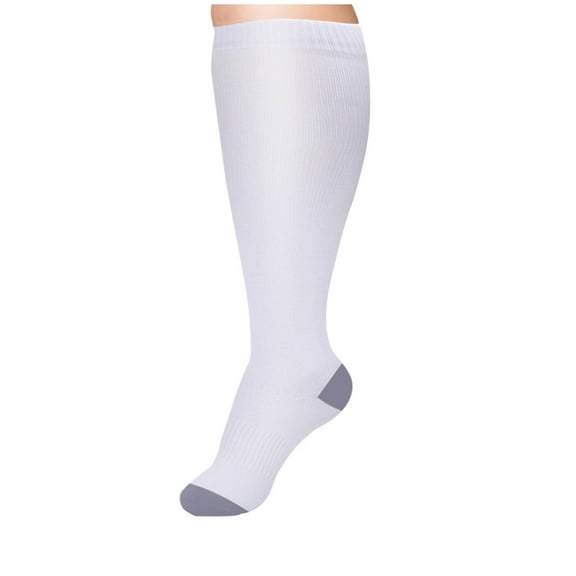 Rohuuque Men's Plus Sized Calf Socks Casual Color Block Running Socks Wide Width Nurse Over Calf Athletic Knee High Socks White A