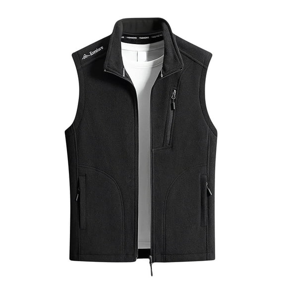 Rohuuque Men's Polar Fleece Vest Fall Winter Solid Sleeveless Jacket with Multi Pocket Vintage Outdoor Jacket Black