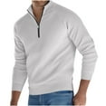 thumbnail image 1 of Rohuuque Men's Quarter Zip Up Sweaters Slim Lightweight Mock Neck Pullover Casual Fashion High Elasticity Sweater White, 1 of 9