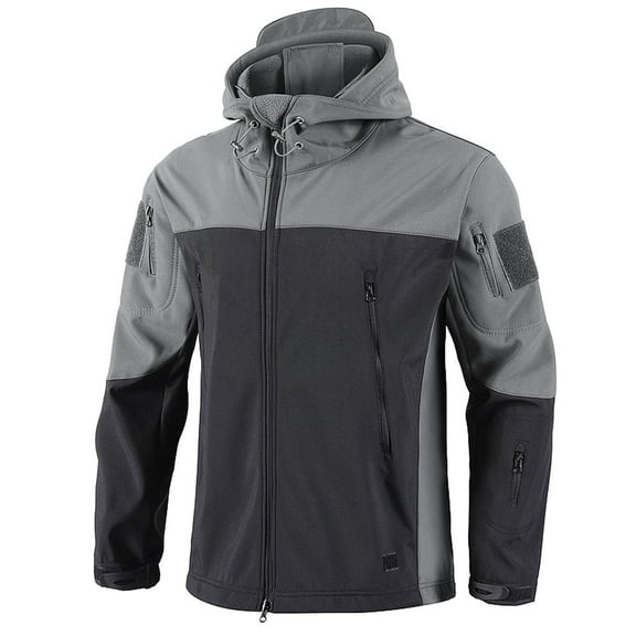 Rohuuque Men's Rain Jacket Fashion Casual Camouflage Printing Windbreaker Warm Jacket Long Sleeve Zip Up Hooded Jacket Raincoat Outwear Gray