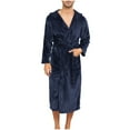 thumbnail image 1 of ZQUUVOU Men's Robes with Hood Casual Plus Sized Bathrobes Long Sleeve Hooded Soft Fleece Tie Belt with Pockets Cozy Lounge Wear Navy, 1 of 4