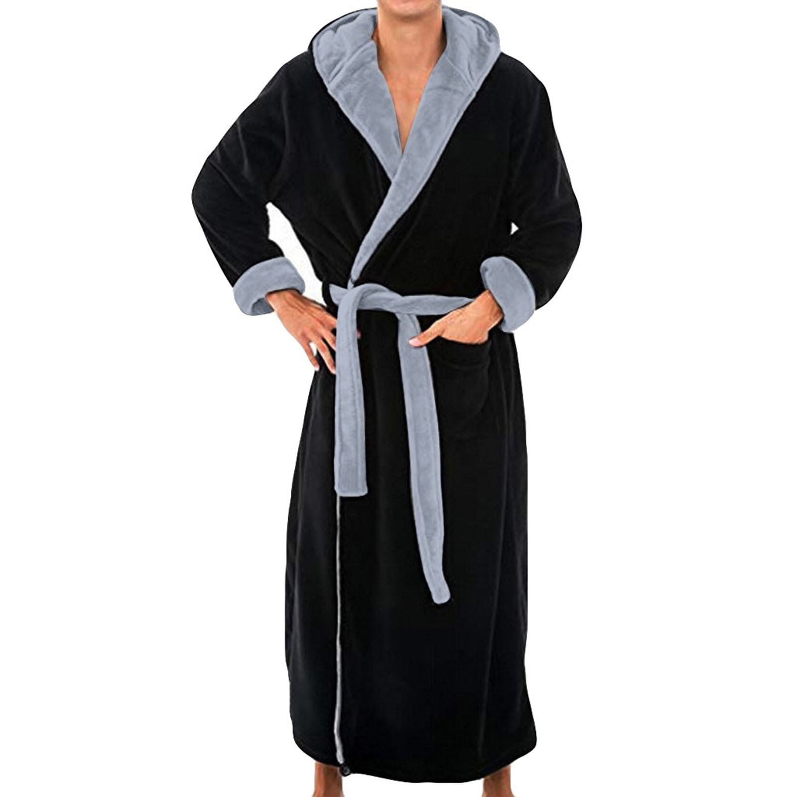 Rohuuque Men's Robes with Hood Color Block Robe Bathrobe Plus Sized ...