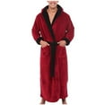 thumbnail image 1 of ZQUUVOU Men's Robes with Hood Color Block Robe Bathrobe Plus Sized Plush Fleece Tie Belt Long Length Cozy Sleepwear Lounge Robe Red, 1 of 4