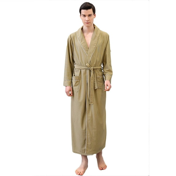 ZQUUVOU Men's Satin Waffle Robe Long Sleeve Bathrobes Absorbent Quick Dry Lightweight Breathable Spa Hotel Style Wear Green
