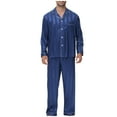 thumbnail image 1 of Rohuuque Men's Silk Blend Pajama Set Long Sleeve Cooling Sleepwear Collared Shirts with Pants Home Lounge Wear Navy, 1 of 5