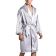 thumbnail image 1 of Rohuuque Men's Silk Open Front Robe Kimono Spa Long Bathrobe Lightweight Nightshirt Cooling Long Sleeve Loungewear Silver, 1 of 7