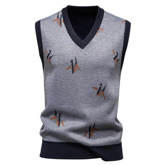 Rohuuque Men's Sleeveless Sweater Vest Elastic V-Neck Knit Argyle Sweater Sleeveless Fall Winter Vintage Tank Tops Base Layer Dark Gray C