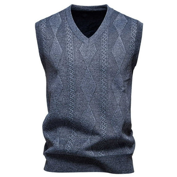 Rohuuque Men's Sleeveless Sweater Vest Elastic V-Neck Knit Argyle Sweater Sleeveless Fall Winter Vintage Tank Tops Base Layer Gray B