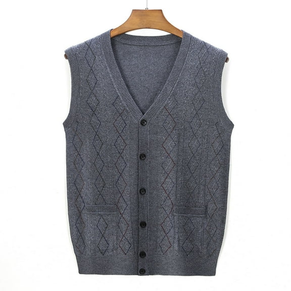 Rohuuque Men's Sleeveless Sweater Vest V Neck Sleeveless Knit Vest with Button Pocket Fall Winter Lightweight Vest Pullover Gray