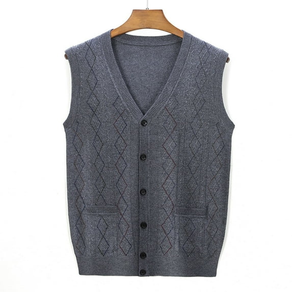 Rohuuque Men's Sleeveless Sweater Vest V Neck Sleeveless Knit Vest with Button Pocket Fall Winter Lightweight Vest Pullover Gray