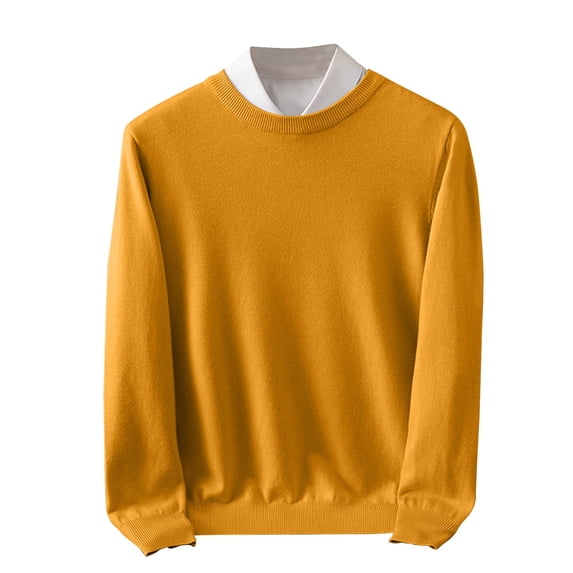 ZQUUVOU Men's Solid Color Sweater with Shirt Collar Fall Lightweight Trendy Pullover Tops Slim Warm Casual Winter Tops Yellow