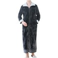 thumbnail image 1 of Rohuuque Men's Solid Color Velvet Robe Long Zip Up Bathrobes Plush Fleece Thermal Absorbent Ankle Length Lounge Wear Sleepwear Dark Gray, 1 of 4