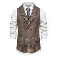 thumbnail image 1 of Rohuuque Men's Suit Dress Vest Casual Formal Business Slim Waistcoat Vest Double Breasted Vest Vintage Plaid Sleeveless Jacket Coffee, 1 of 8