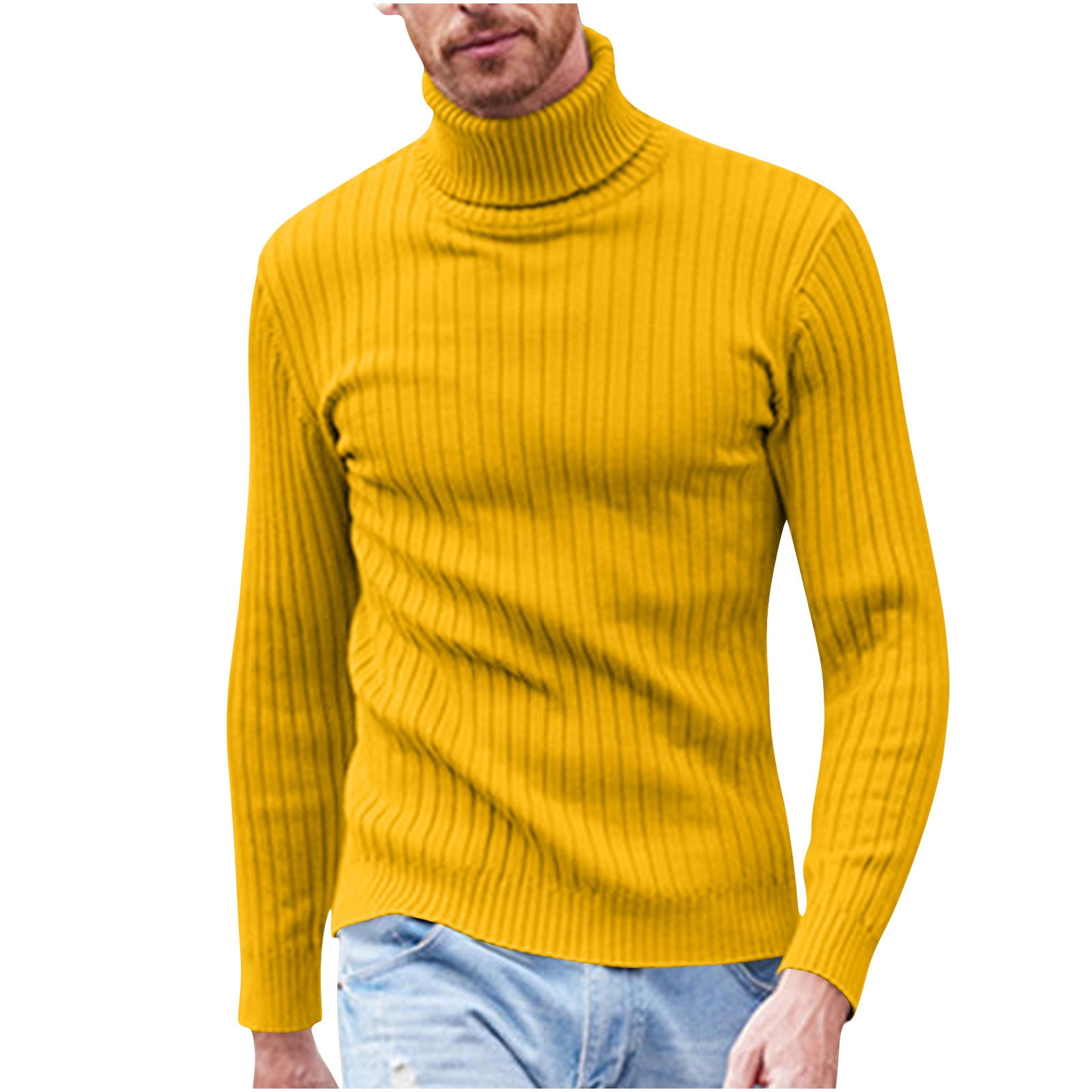 Rohuuque Men's Turtleneck Sweater Ribbed Knit Lightweight Casual