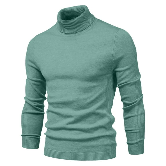 Rohuuque Men's Turtleneck Sweater Slim Fit Stretch Knit Sweater Solid Color Long Sleeve Comfort Base Layer Tops Green